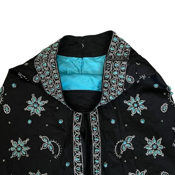 Basil & Maude Vintage Women’s High Waisted Turquoise Beaded Black A Line Skirt - Picture 3 of 10